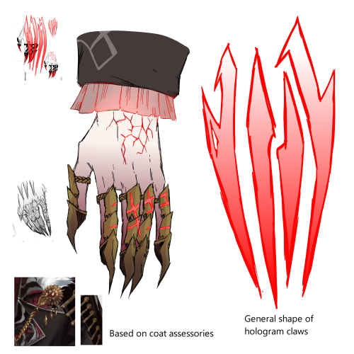 A detail shot of Jurard's new bronze claws and their floating red holographic extensions.