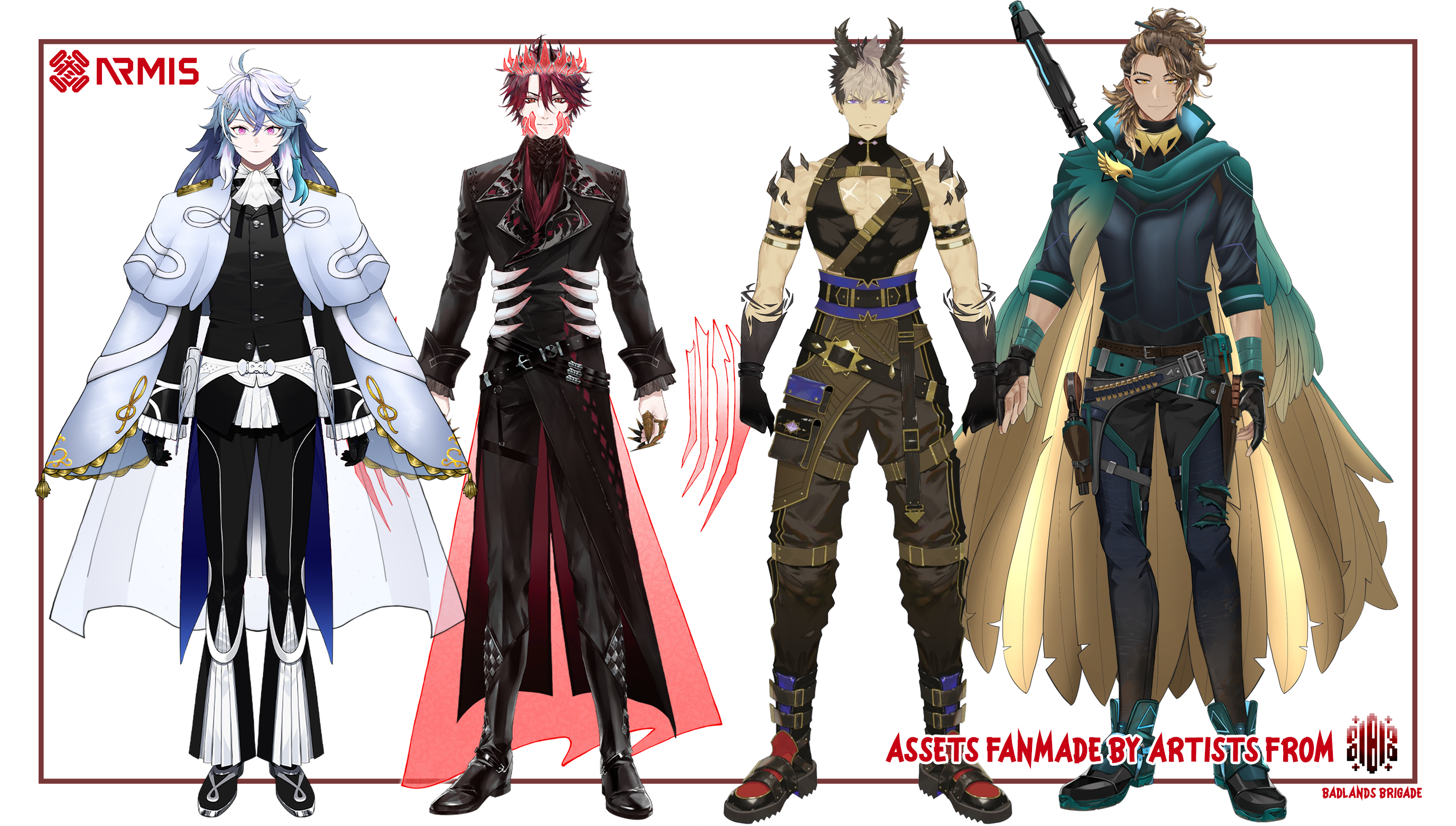 Image of the ARMIS boys' models displaying the Armaments of the Bloodhounds outfit assets.